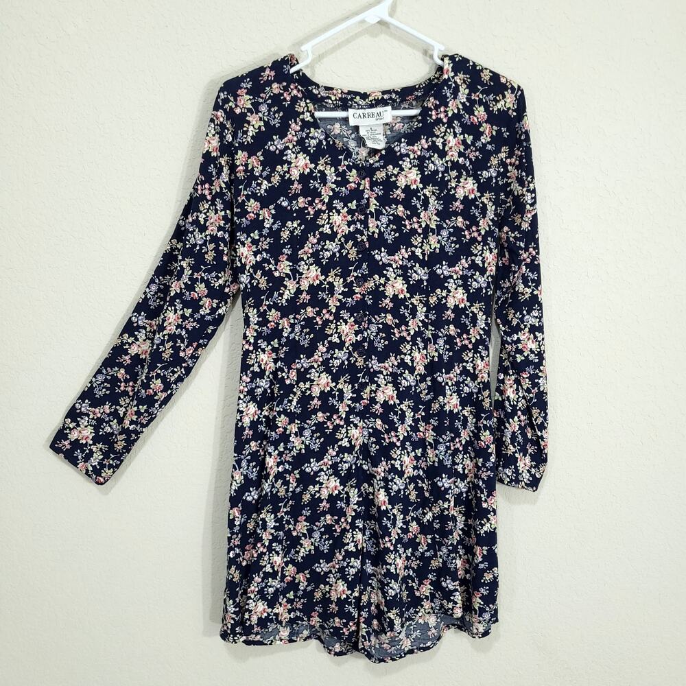 Carreau Sport Romper Womens Size Small Ditsy Floral Vintage 90s Navy Blue Pink